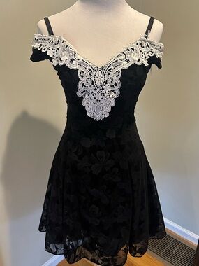 Vintage 90s Zum Zum Velvet Lace Off Shoulder Semi Formal Dress Prom Sz 5/6